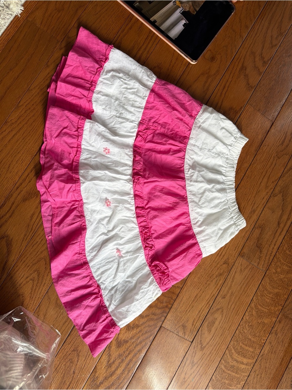 Striped Pink and White Tiered Circle Skirt with Elastic Waist